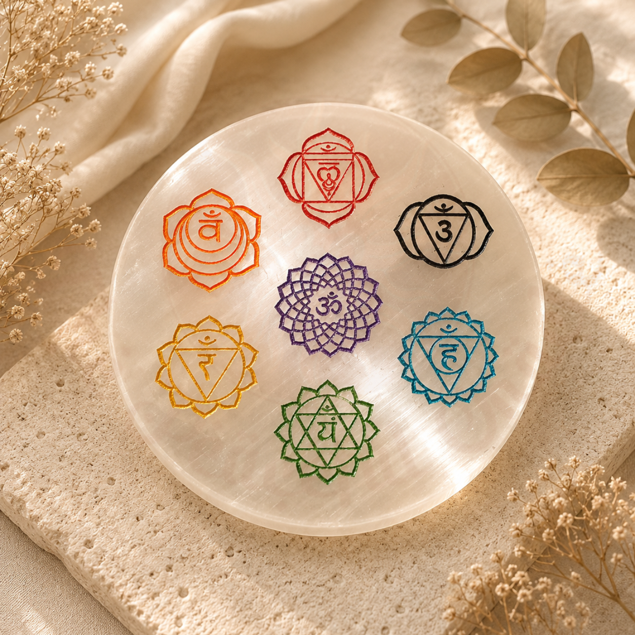 7 Chakra's Selenite Plate