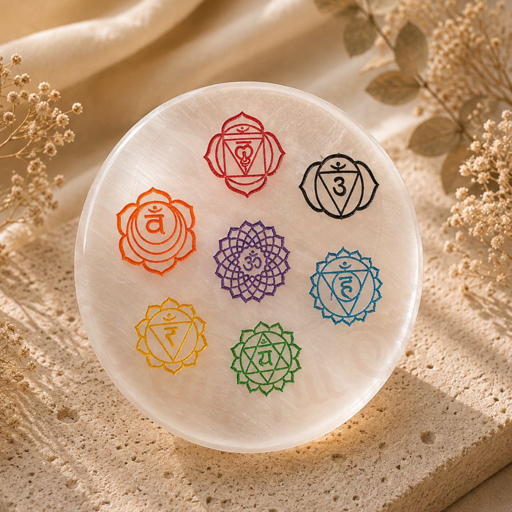 7 Chakra's Selenite Plate