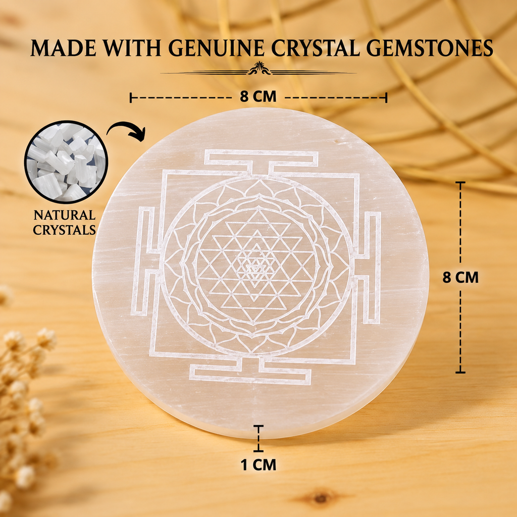 Engraved Shri Yantra Selenite Plate