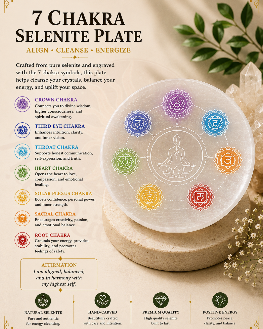 7 Chakra Selenite Plate