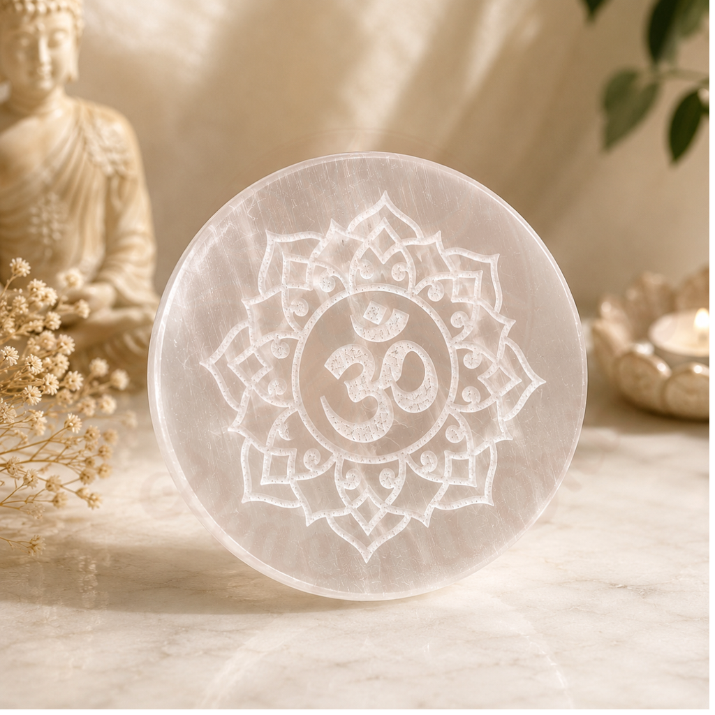 OM Symbol Selenite Plate