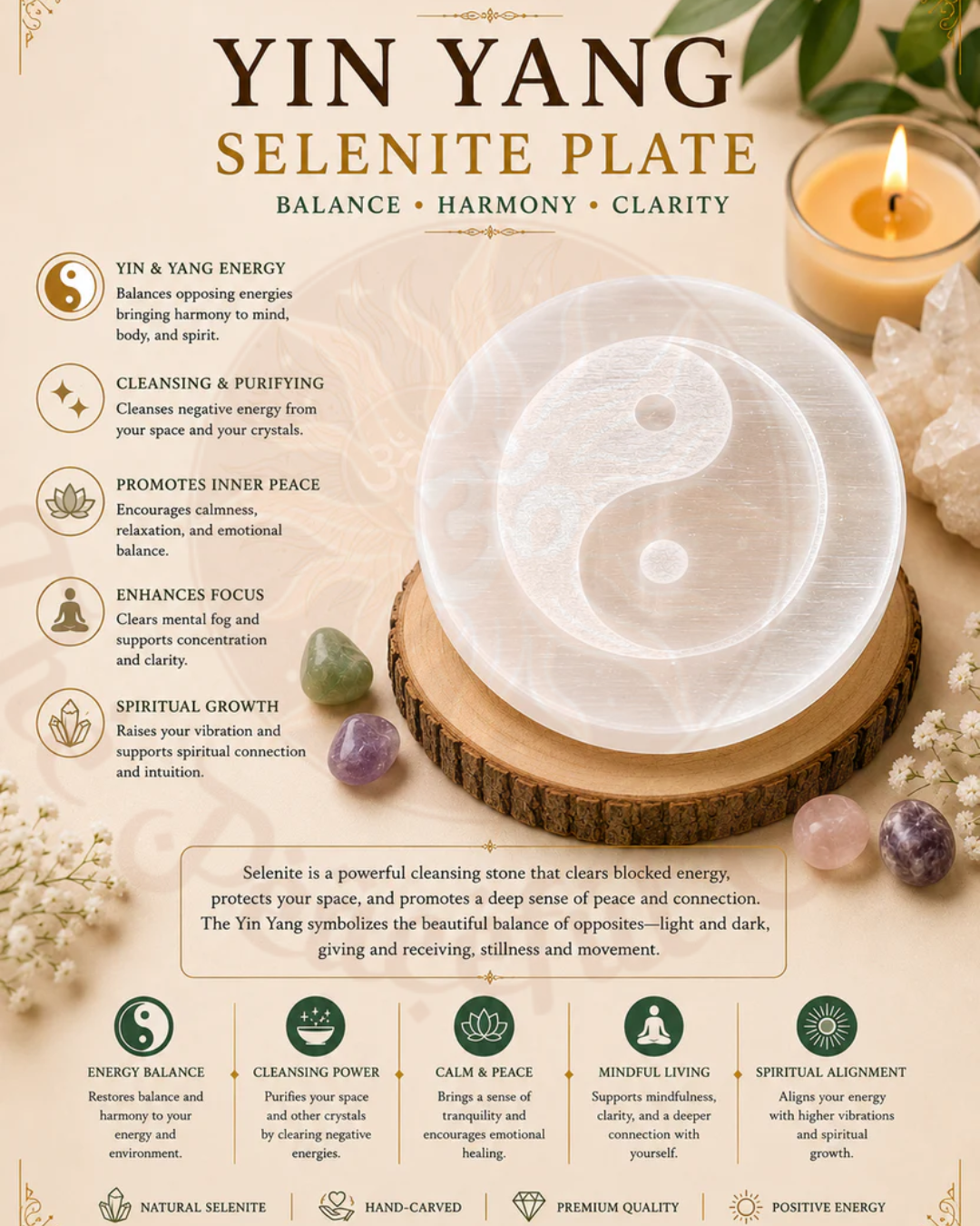Yin Yang Selenite Plate